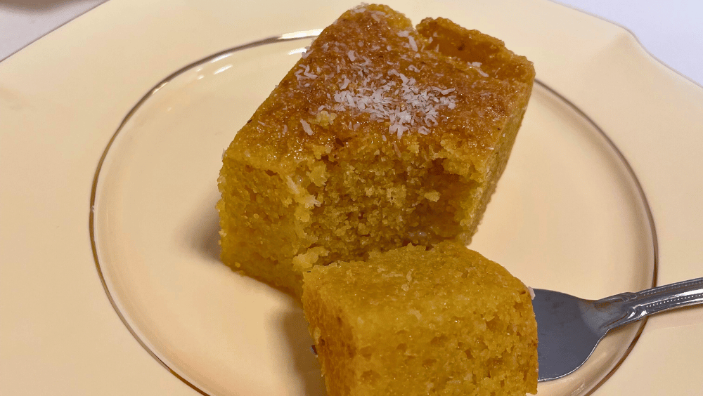gluten free basbousa with sweetened milk